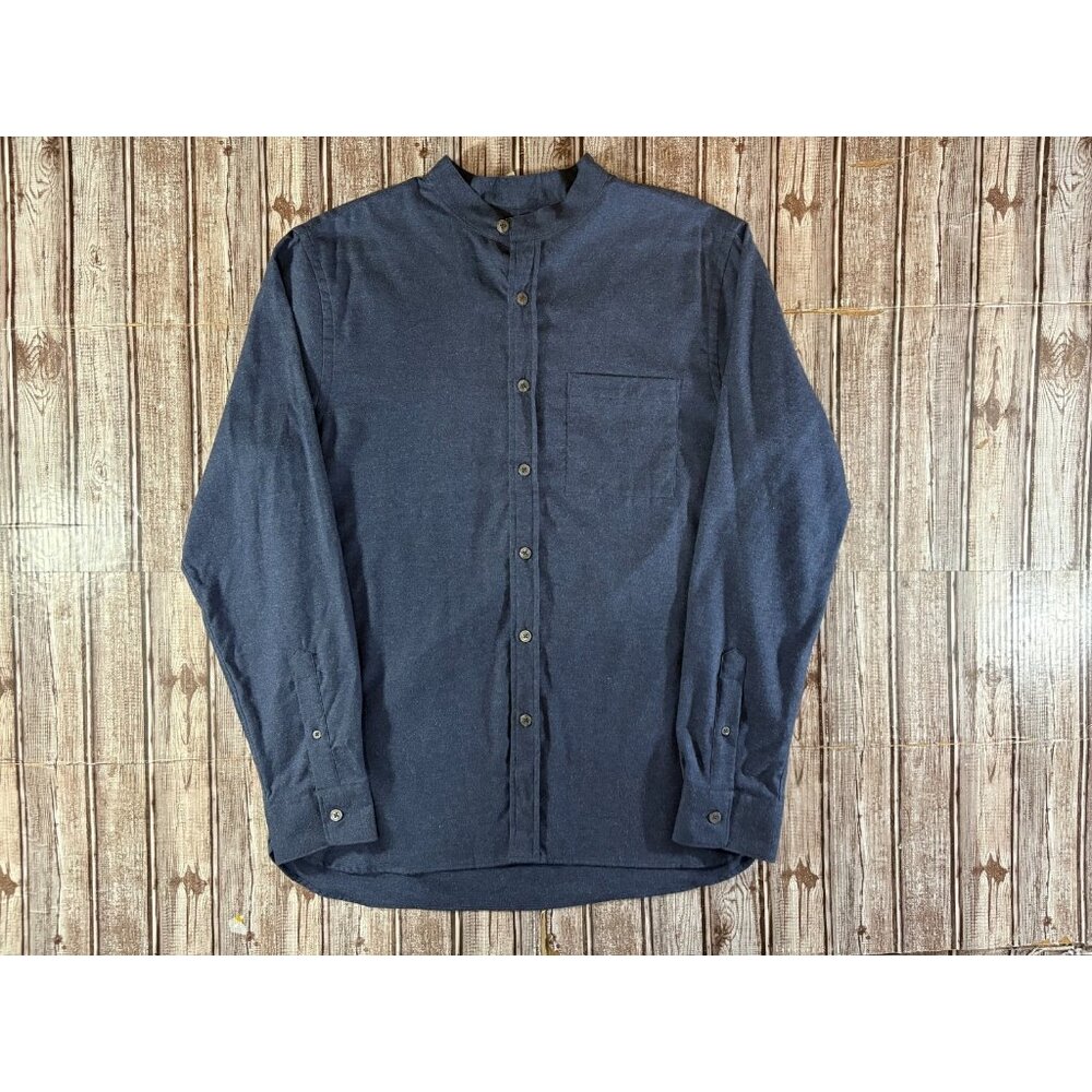 Todd Snyder Band Collar flannel Shirt size L color Navy NWT made Portugal